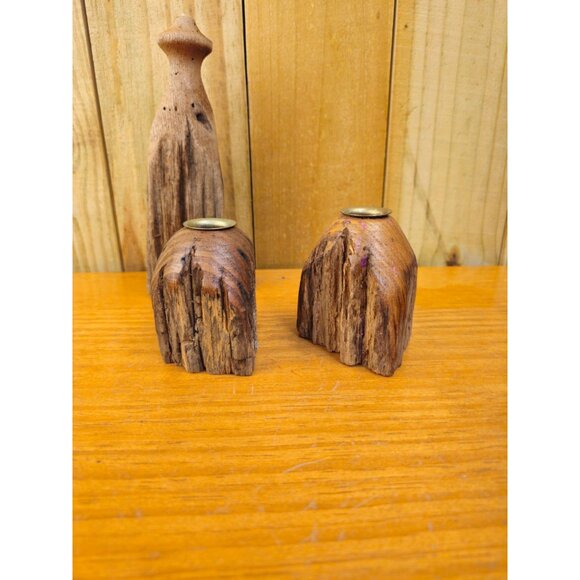 Collection of 3 Unique Vintage Rustic Live Edge Candle Holders - Picture 12 of 13